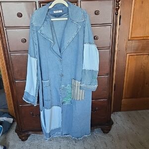NWOT, Origami, Denim Distressed PatchworkCoat. Sz. XXL